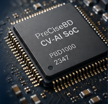 CV-AI SoC chip package on a circuit board